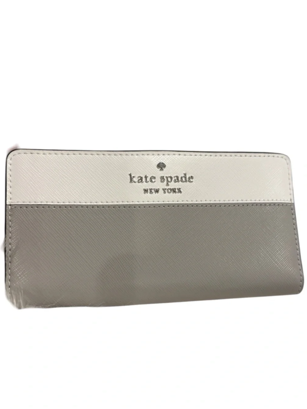 Kate Spade Colorblock Saffiano Leather Wallet in White & Light Gray
